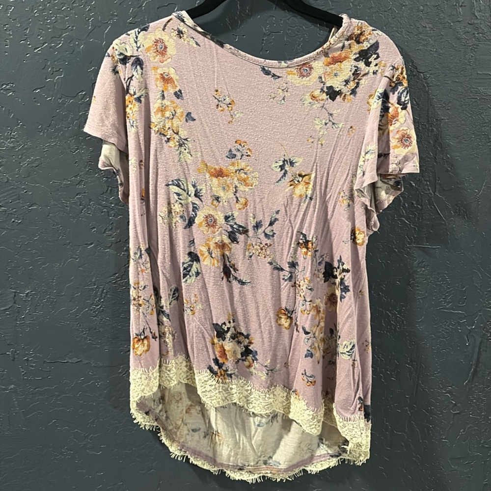 Purple floral top with laced bottom and crossed back